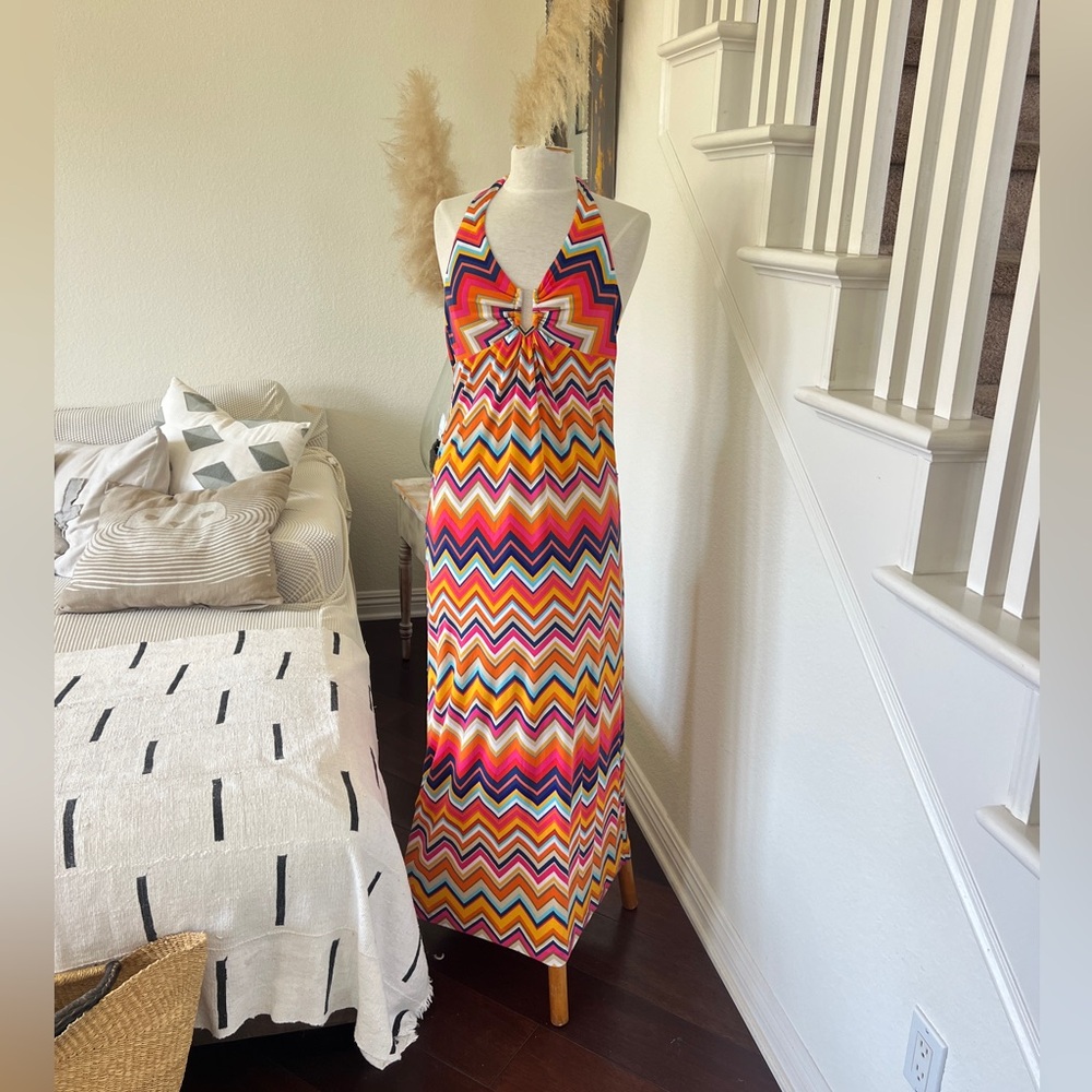 Trina Turk Multicolor Chevron Pattern Halter Maxi… - image 5